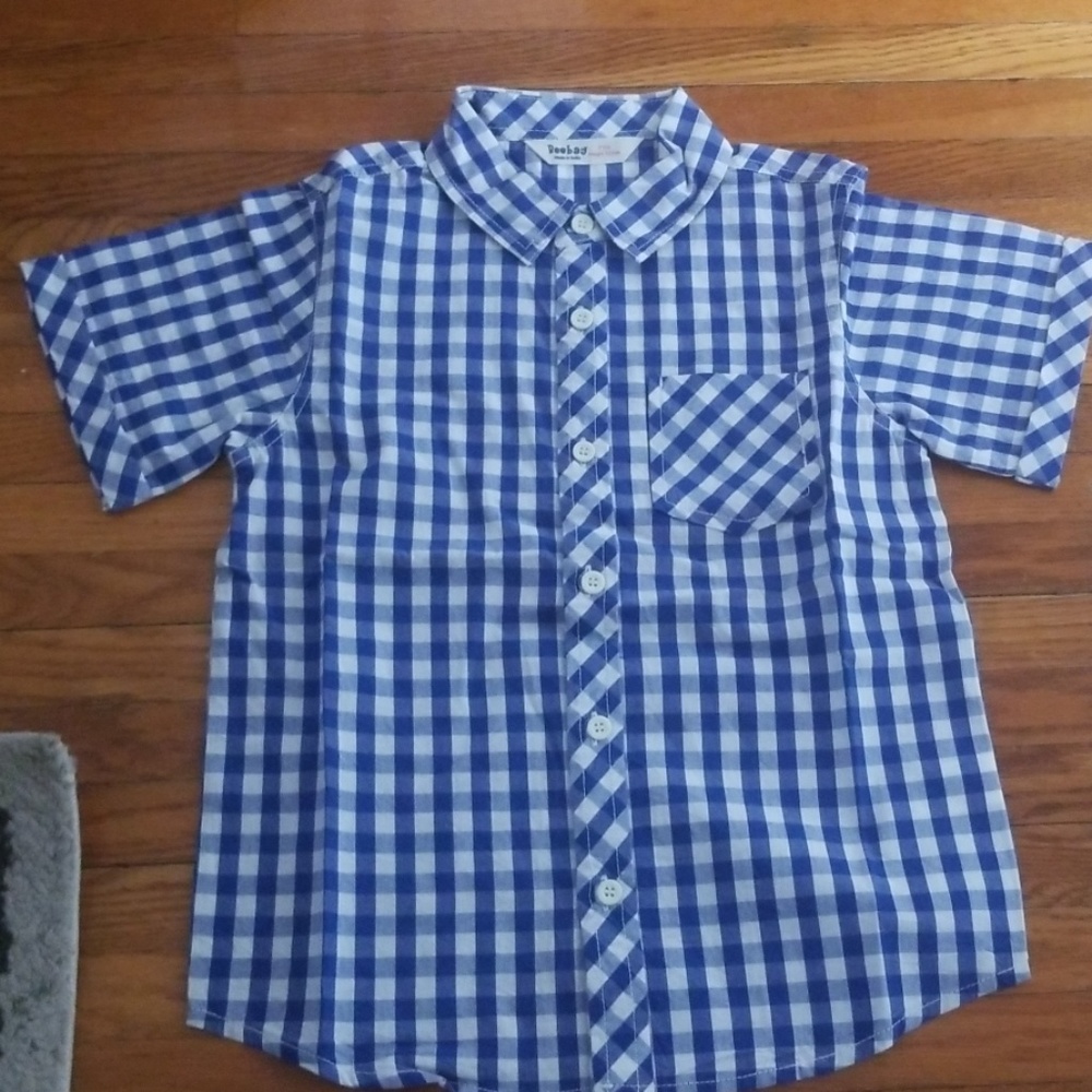 Short sleeve button up,  blue gingham